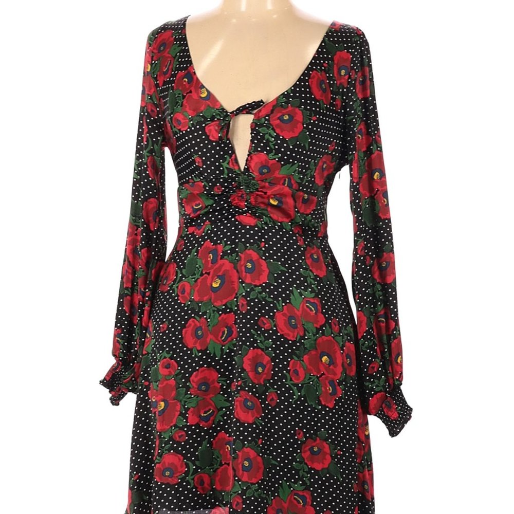 Free People 100% Polyester Black Floral Dress 12